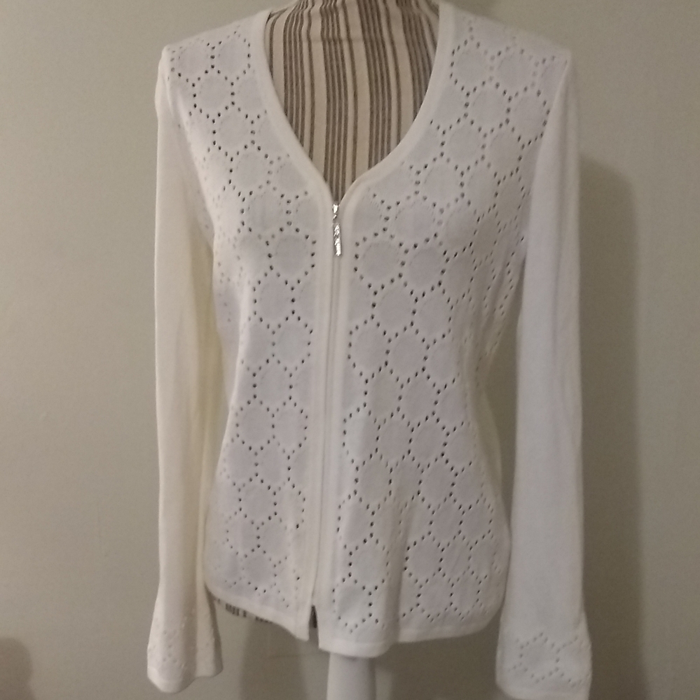 St. John Sport White Full Zip Cardigan Sweater